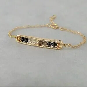 Gold Black Beaded Bar Bracelet Minimalist